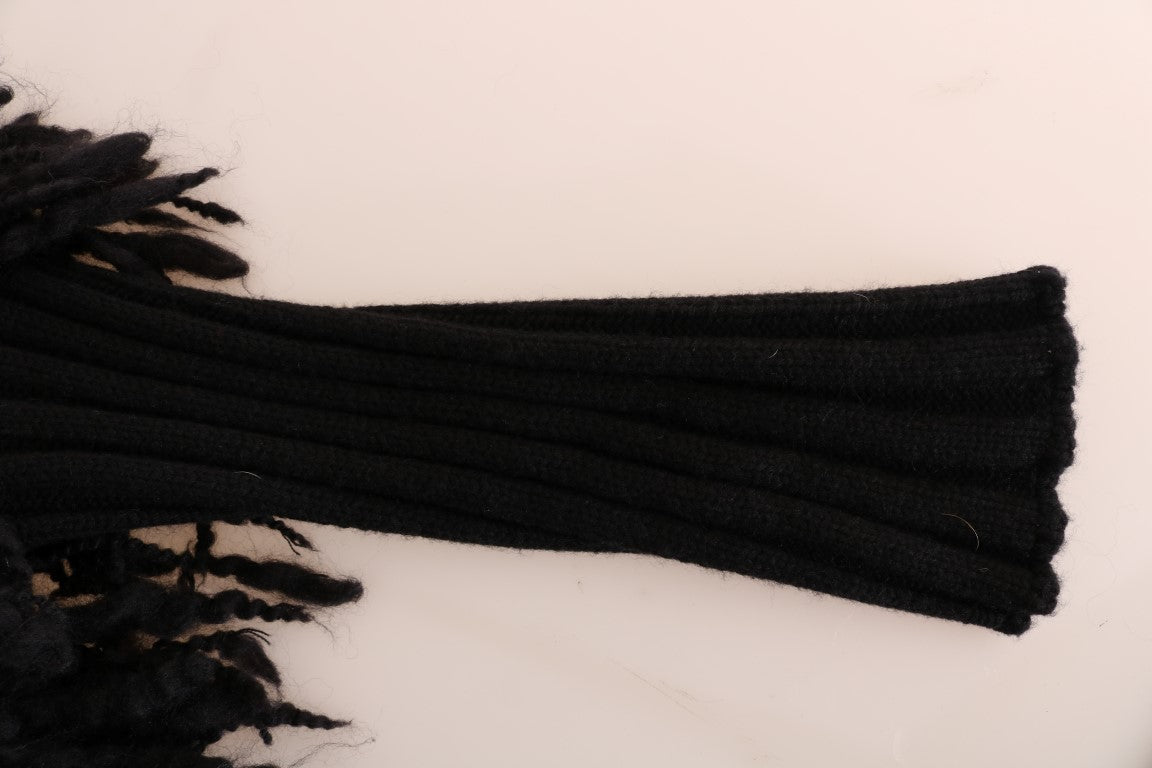 Eleganter schwarzer Woll-Kaschmir-Pullover mit Fransen