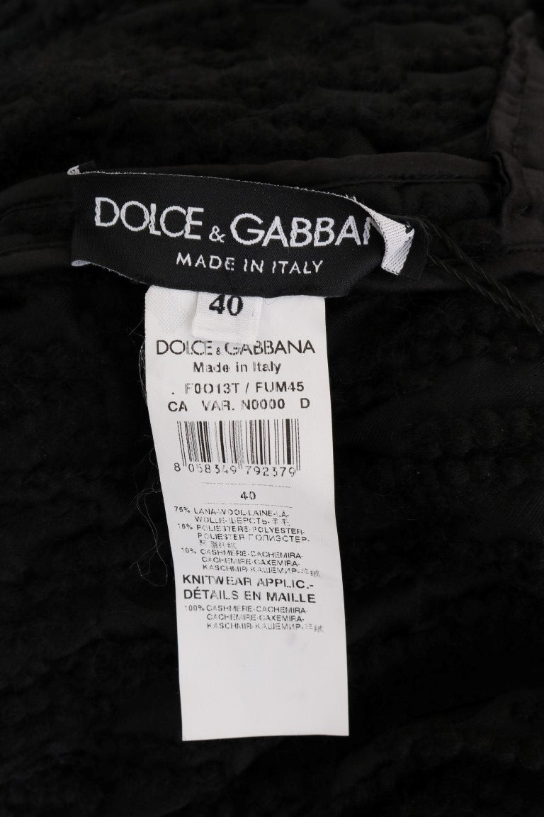 Eleganter schwarzer Woll-Kaschmir-Pullover mit Fransen
