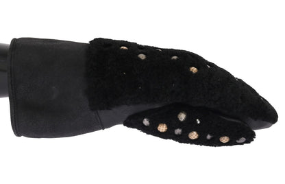 Mit Nieten besetzte schwarze Herrenhandschuhe aus Leder