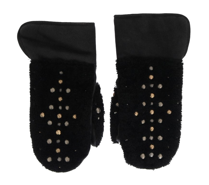Mit Nieten besetzte schwarze Herrenhandschuhe aus Leder