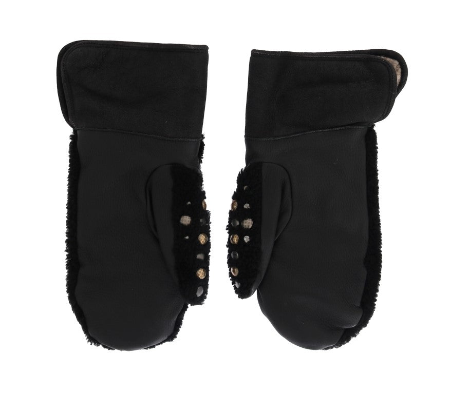 Mit Nieten besetzte schwarze Herrenhandschuhe aus Leder