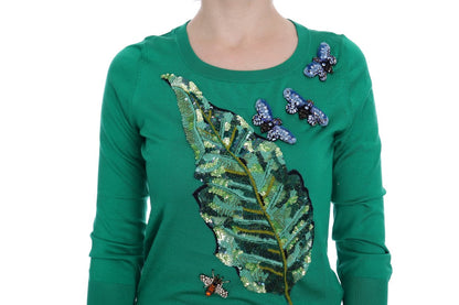 Verzierter grüner Seidenpullover
