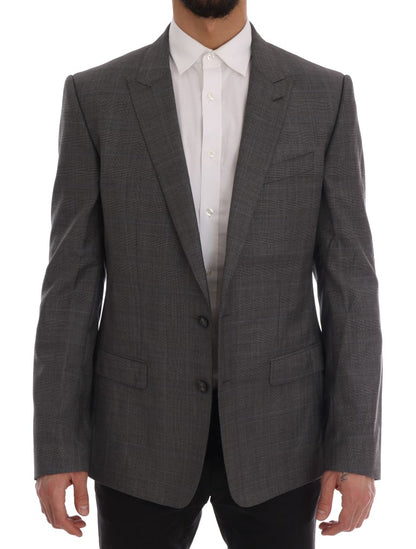 Schicker, grau karierter Wollblazer