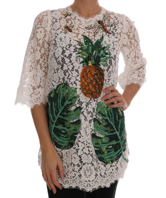 Elegante weiße Minibluse mit Spitzenverzierung