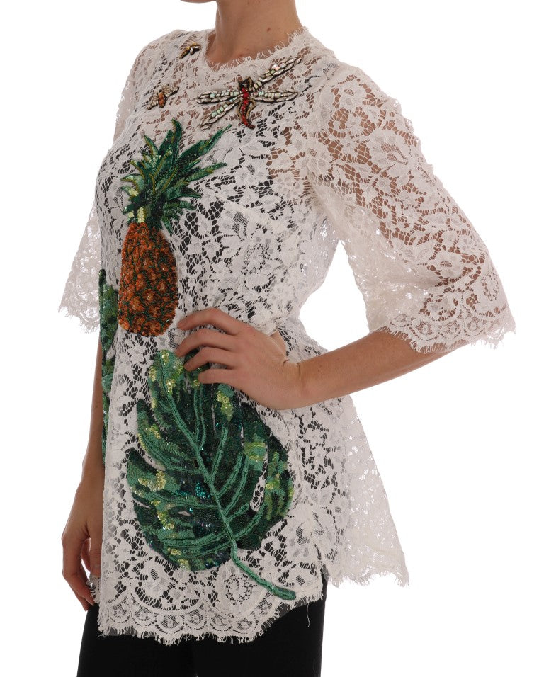 Elegante weiße Minibluse mit Spitzenverzierung