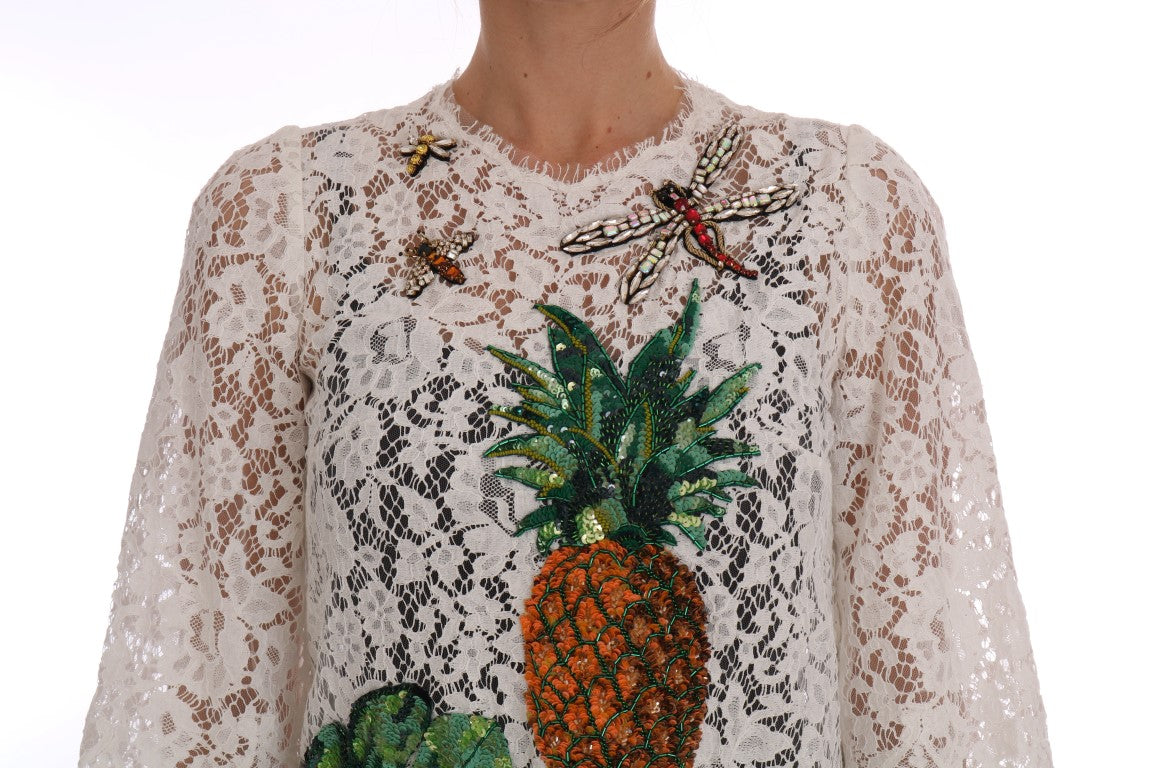 Elegante weiße Minibluse mit Spitzenverzierung
