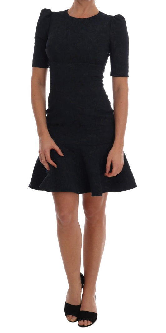 Ausgestelltes Minikleid aus Brokat mit Blumenmuster