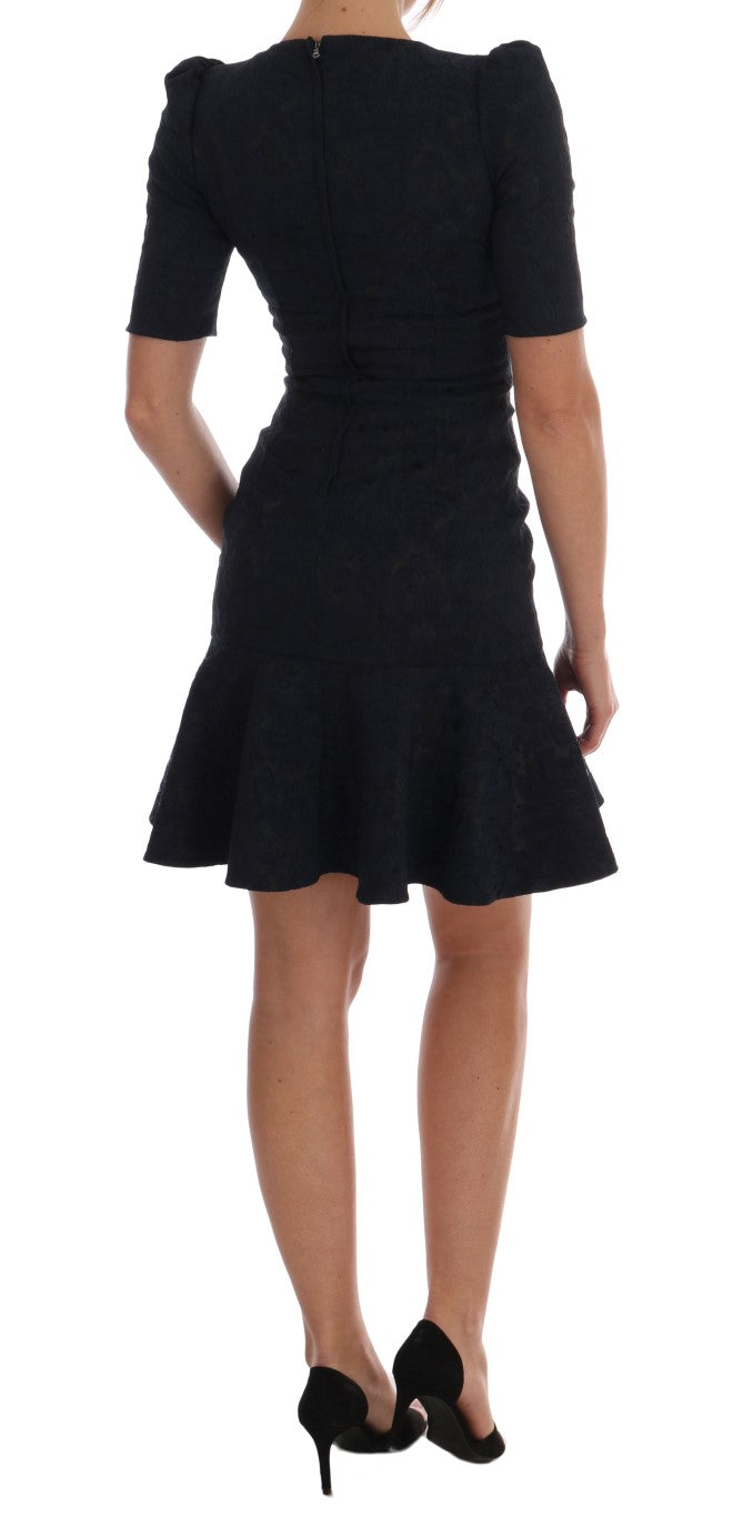 Ausgestelltes Minikleid aus Brokat mit Blumenmuster