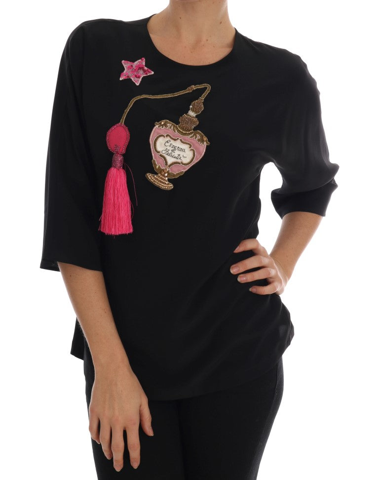 Seidenbluse mit Märchenstickerei