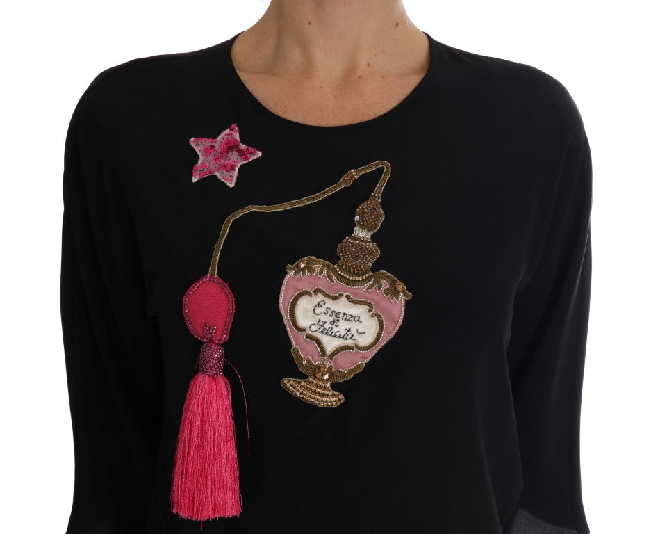 Seidenbluse mit Märchenstickerei