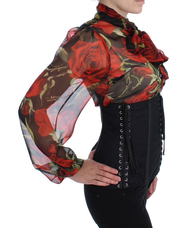Eleganter schwarzer Korsettgürtel aus Brokat mit Blumenmuster