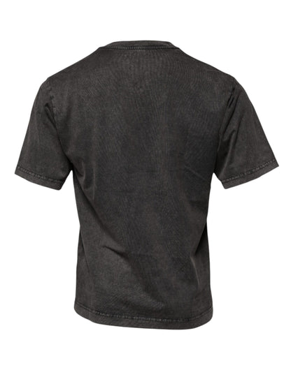 Gray Logo Embellished Men Crew Neck T-shirt