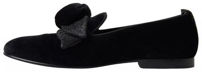 Black Velvet Flats Bow Young Queen Shoes
