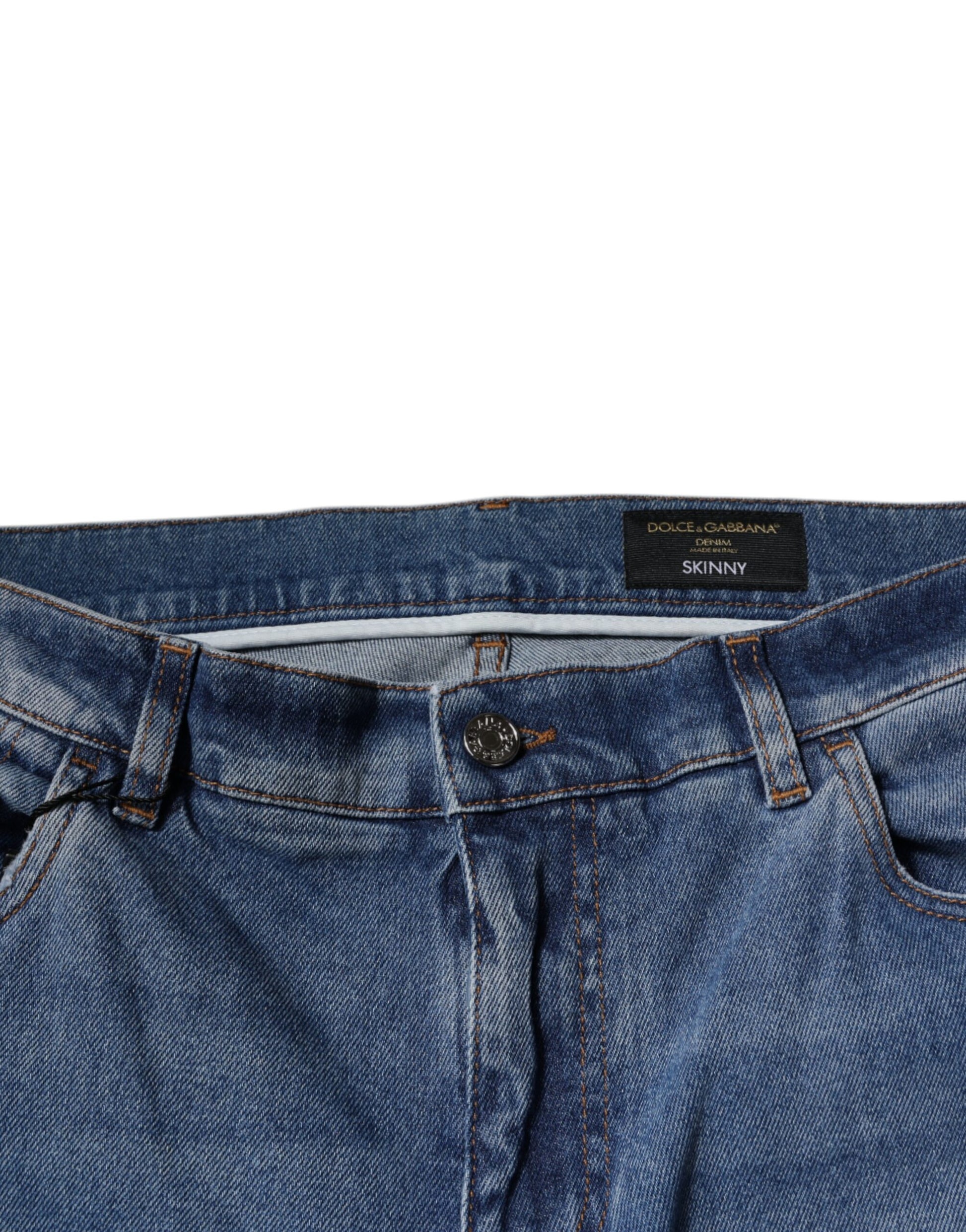 Light Blue Cotton Men Skinny Denim Jeans