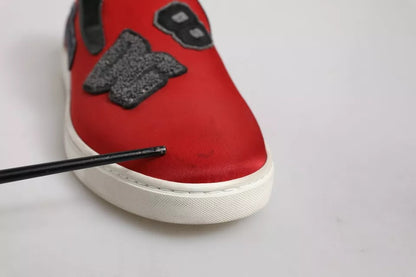 Red Leather Nylon Low Top Men Sneakers Shoes