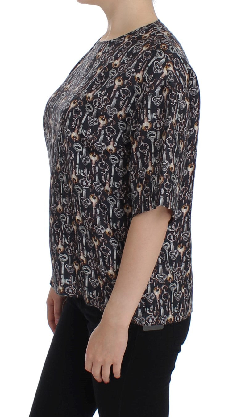 Seidenbluse „Enchanted Sicily“ mit Schlüssel-Print