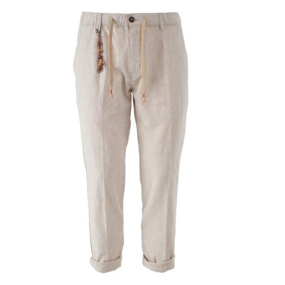 Beige Linen Men Trouser