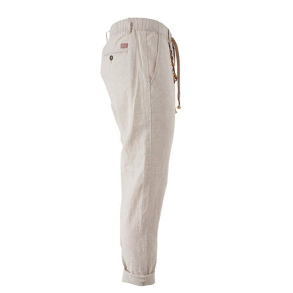 Beige Linen Men Trouser