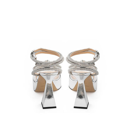 Elegante Plateauschuhe aus silbernem Leder