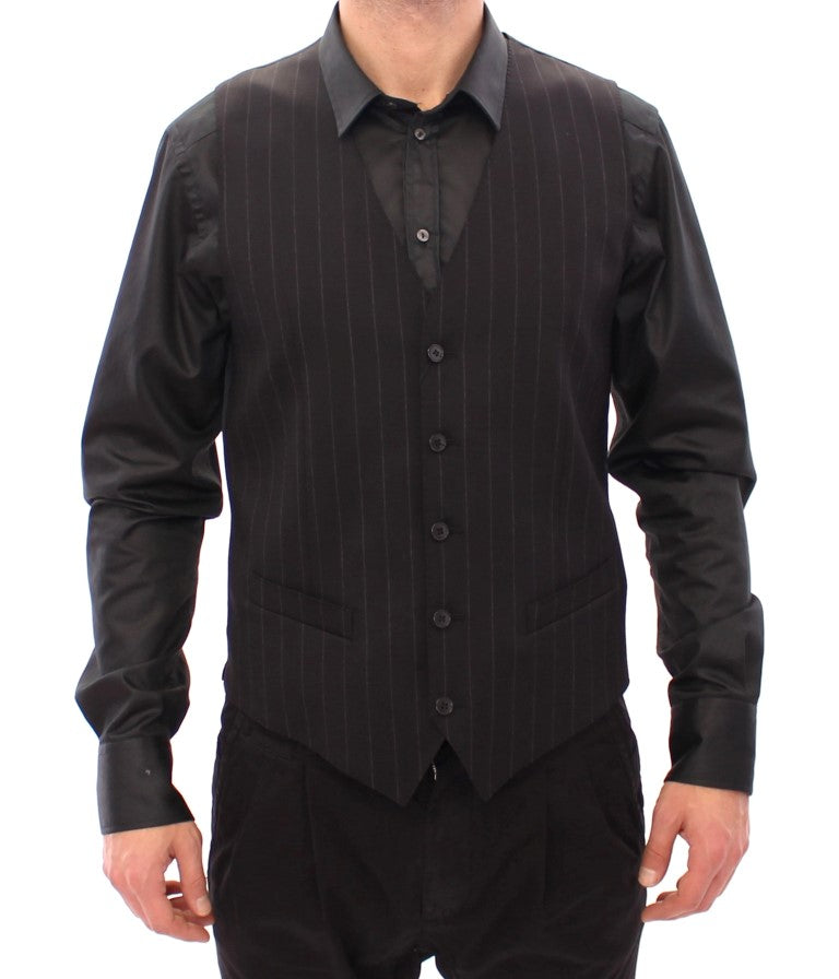 Elegante schwarze gestreifte Wollweste