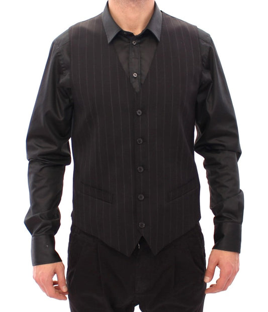 Elegante schwarze gestreifte Wollweste