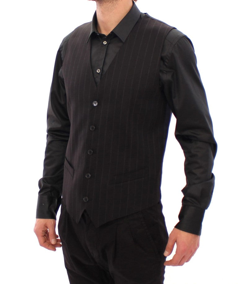 Elegante schwarze gestreifte Wollweste