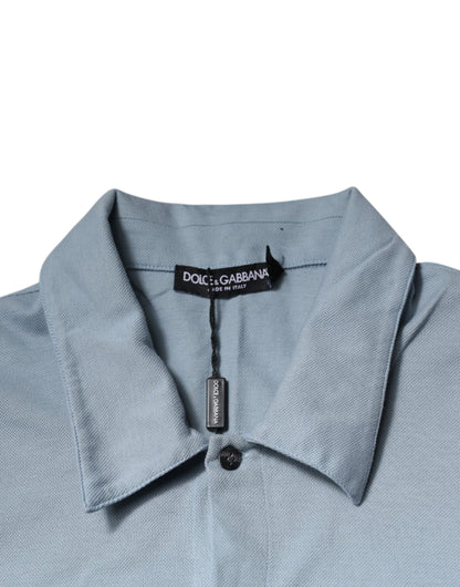 Blue Cotton Button Down Casual Men Polo Shirt