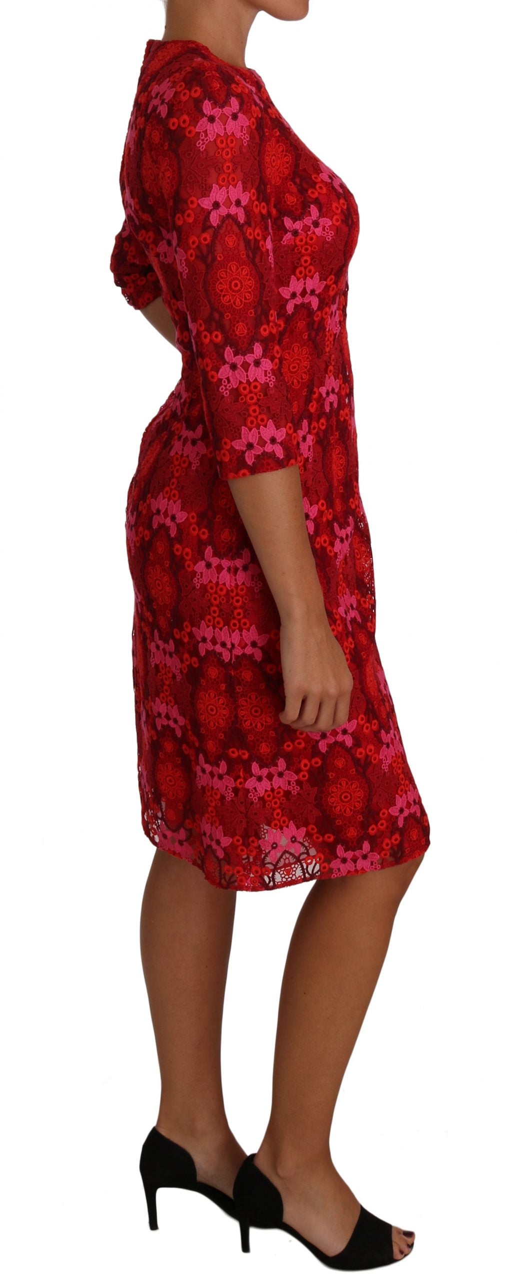 Elegantes knielanges Kleid mit Häkelmuster und Blumenmuster