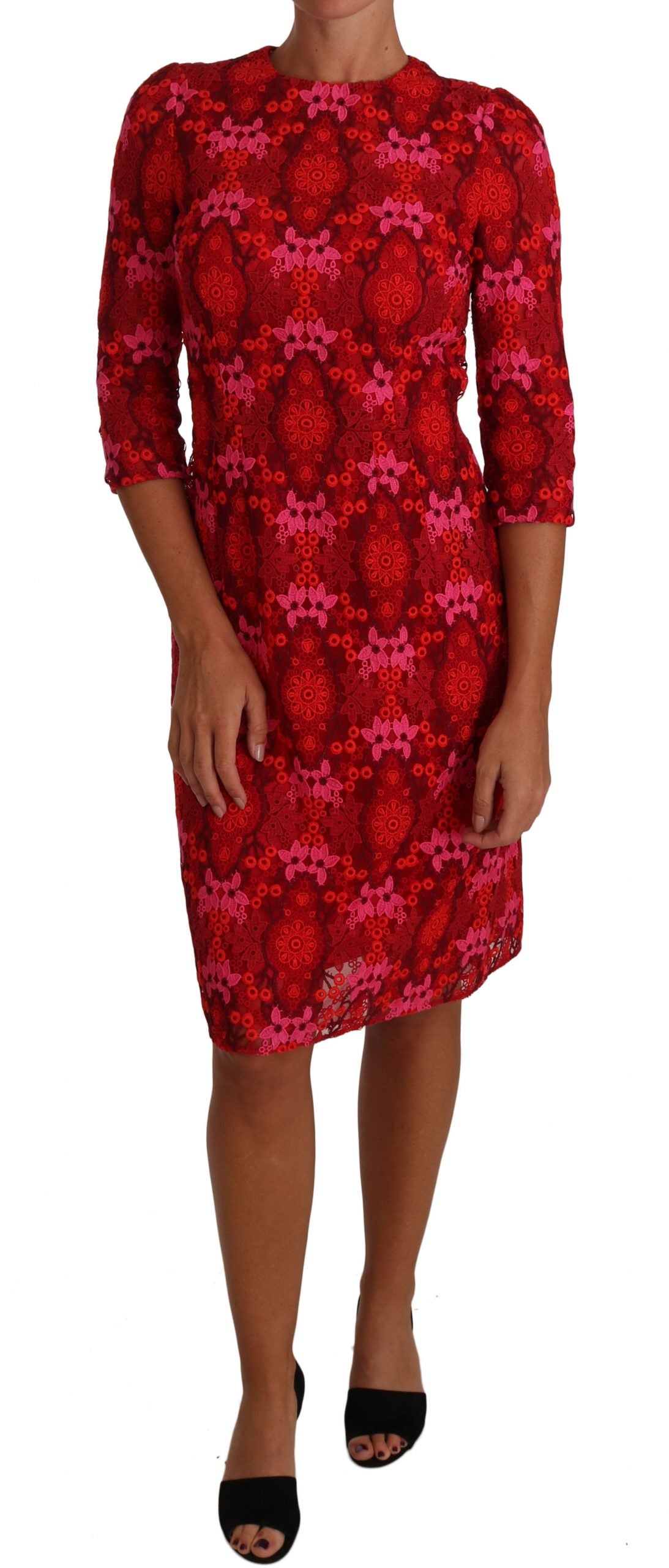 Elegantes knielanges Kleid mit Häkelmuster und Blumenmuster