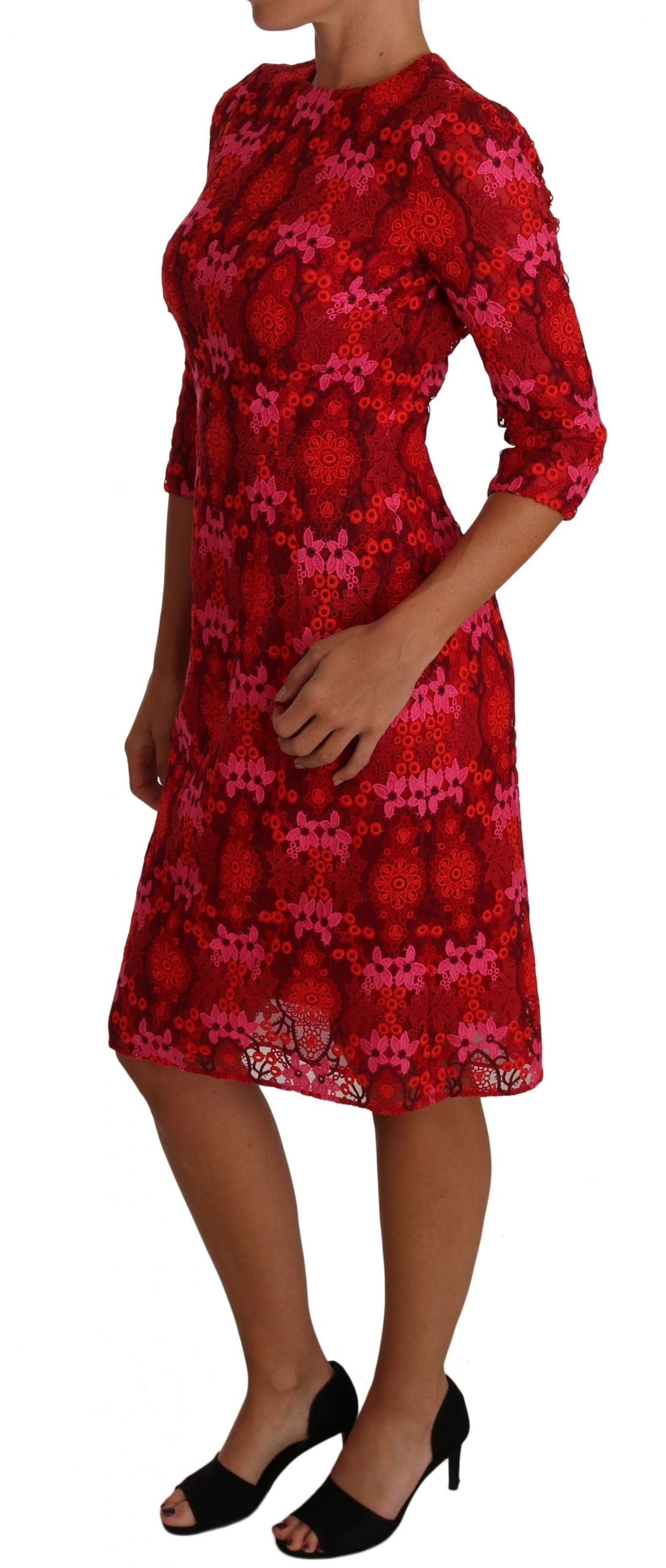 Elegantes knielanges Kleid mit Häkelmuster und Blumenmuster