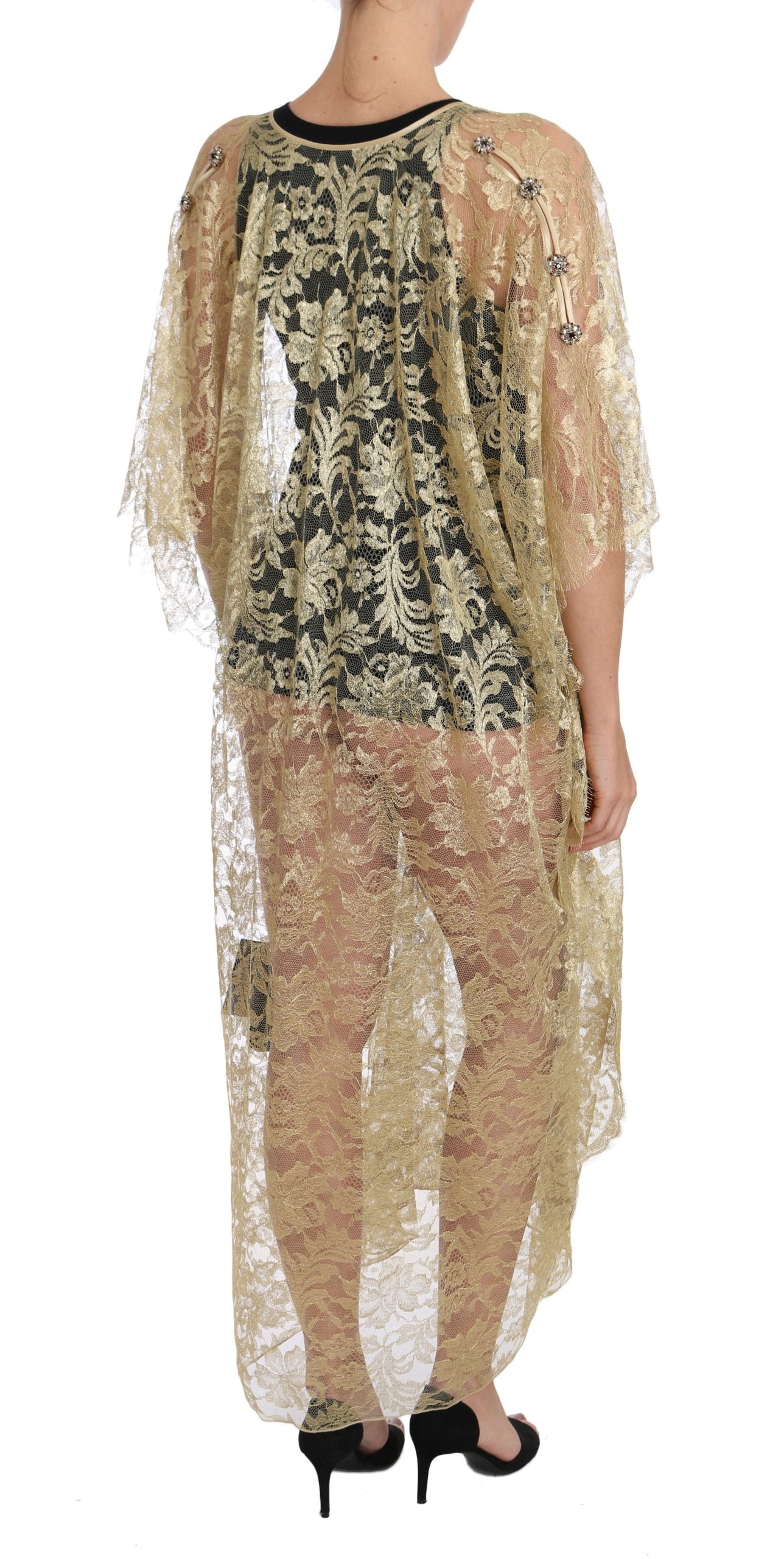 Goldenes Kaftan-Sommerkleid aus floraler Spitze
