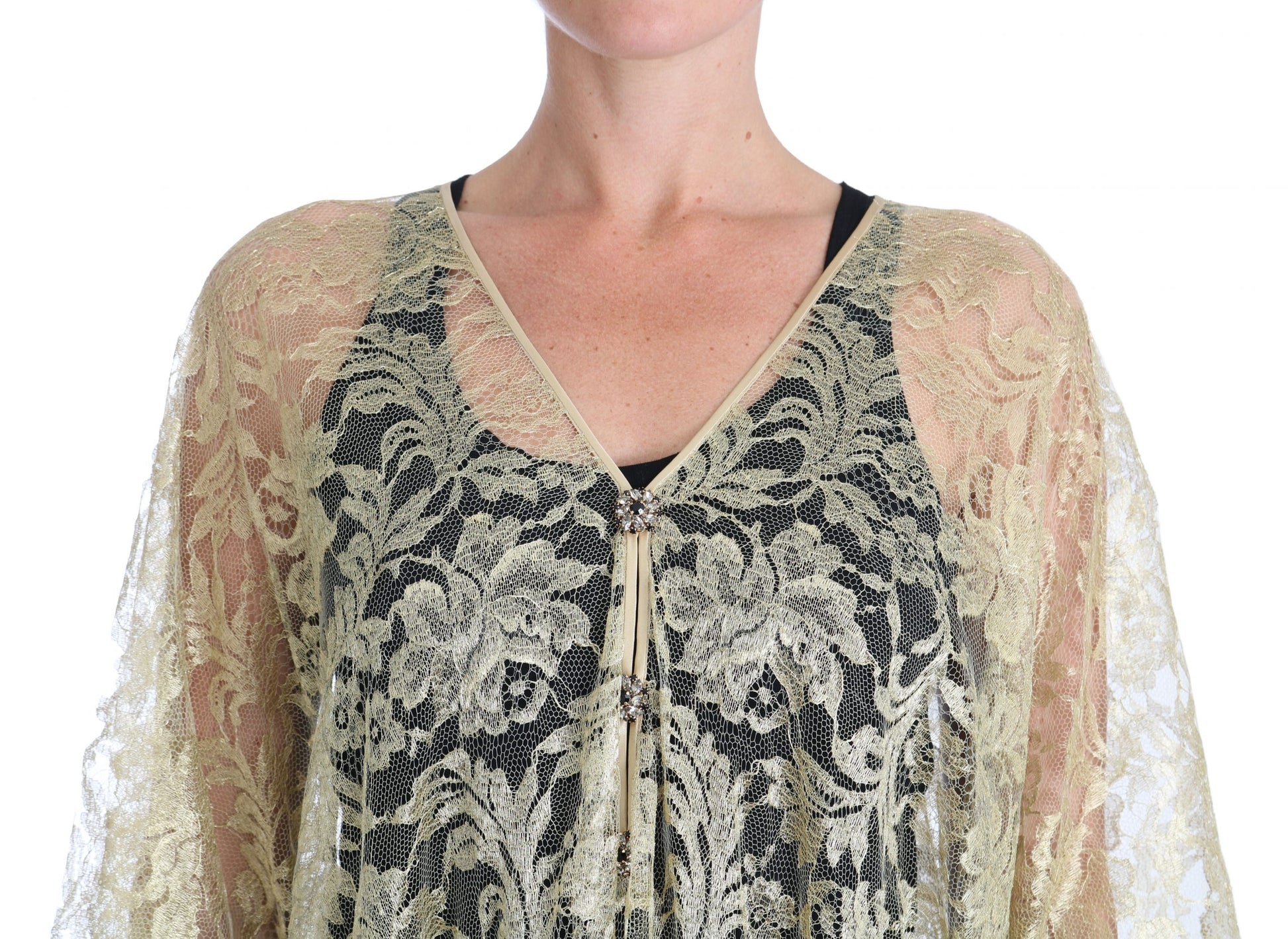 Goldenes Kaftan-Sommerkleid aus floraler Spitze