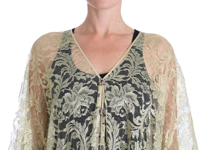 Goldenes Kaftan-Sommerkleid aus floraler Spitze