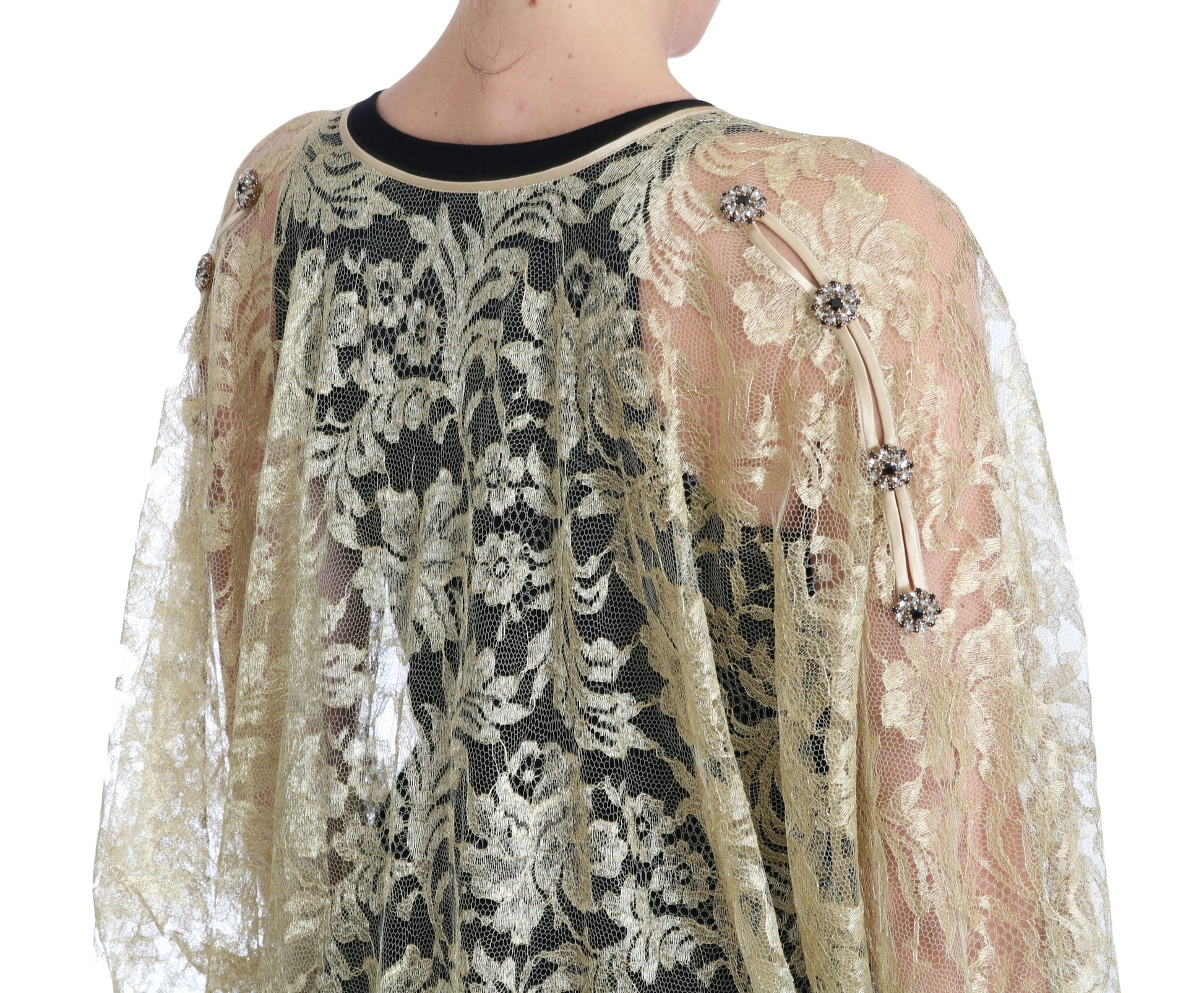 Goldenes Kaftan-Sommerkleid aus floraler Spitze
