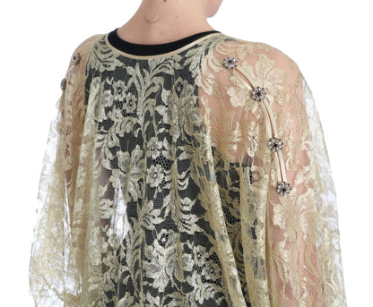 Goldenes Kaftan-Sommerkleid aus floraler Spitze