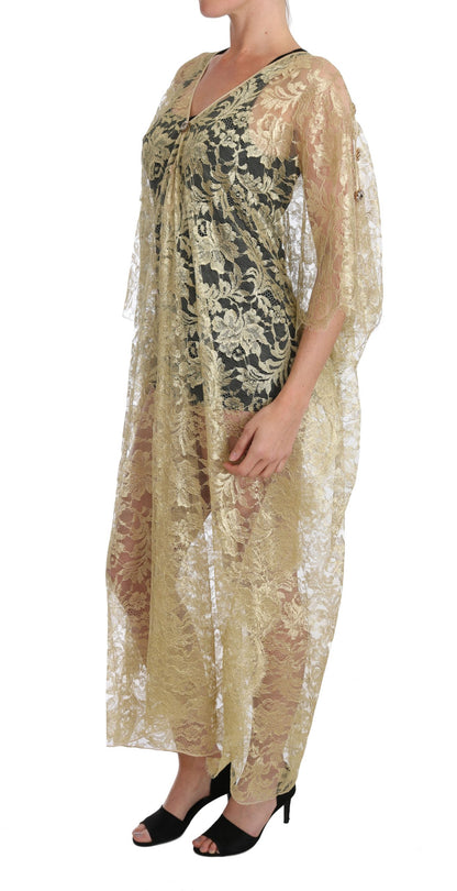 Goldenes Kaftan-Sommerkleid aus floraler Spitze