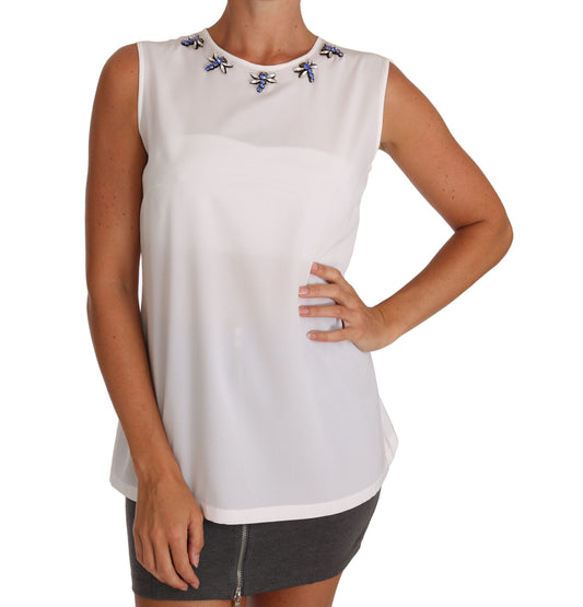 Elegante, verzierte ärmellose Seidenbluse