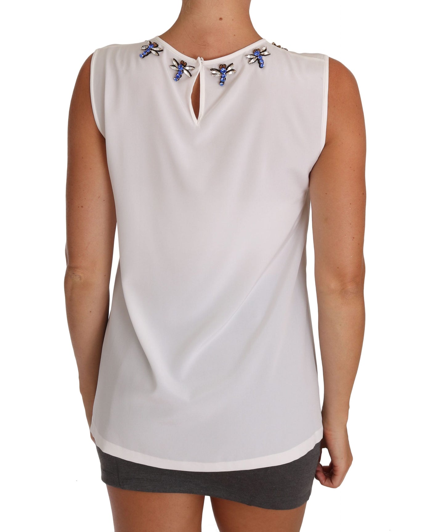 Elegante, verzierte ärmellose Seidenbluse