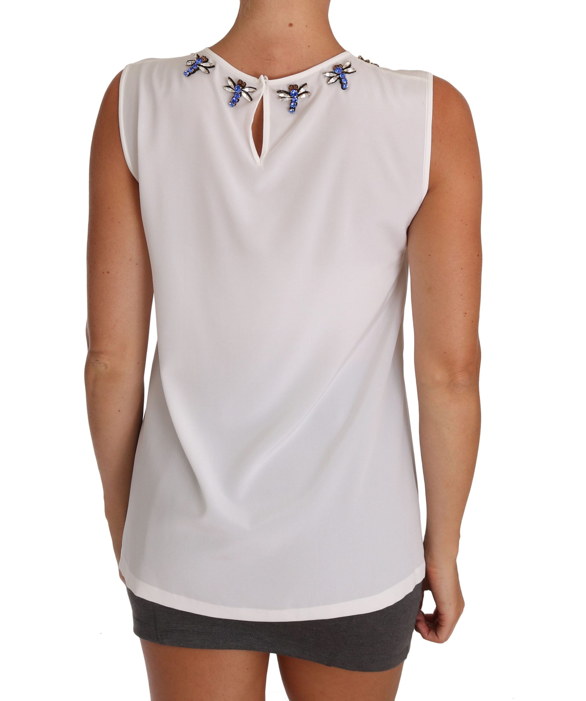 Elegante, verzierte ärmellose Seidenbluse
