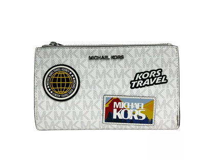 Jet Set Travel Double Zip Wristlet Wallet White