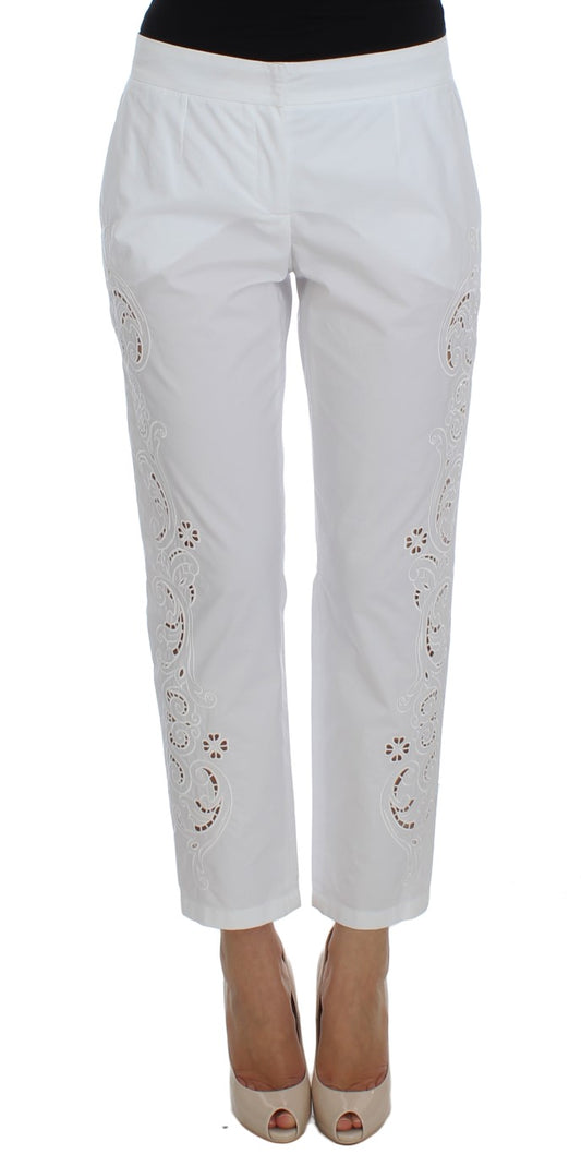 Elegante weiße Anzughose mit Blumenmuster und Cut-outs