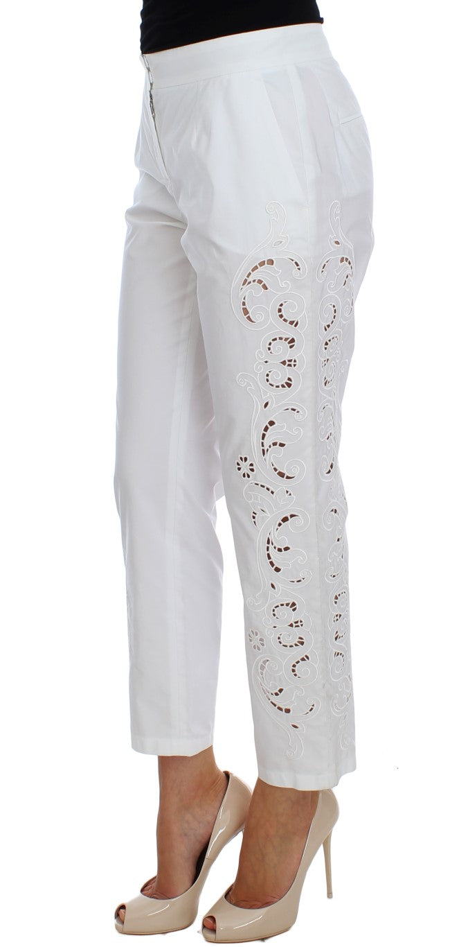 Elegante weiße Anzughose mit Blumenmuster und Cut-outs