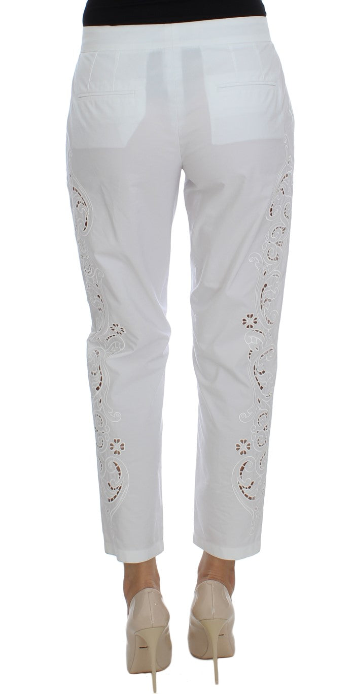 Elegante weiße Anzughose mit Blumenmuster und Cut-outs