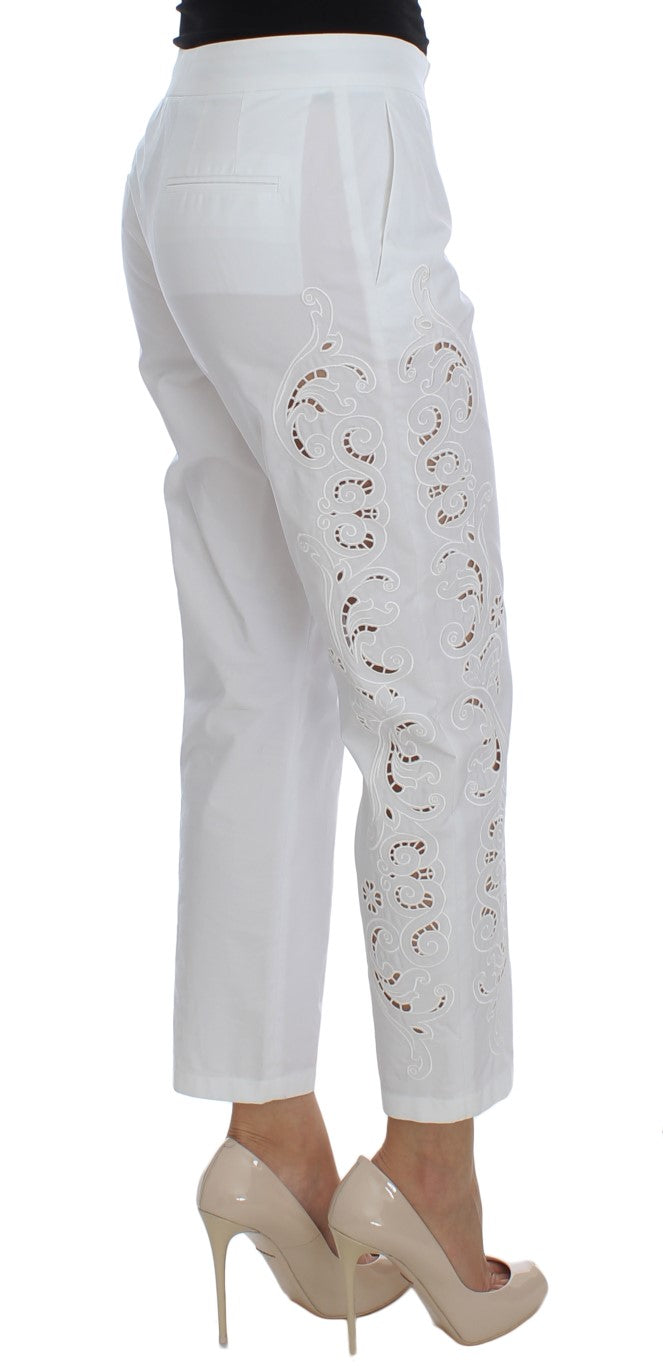Elegante weiße Anzughose mit Blumenmuster und Cut-outs