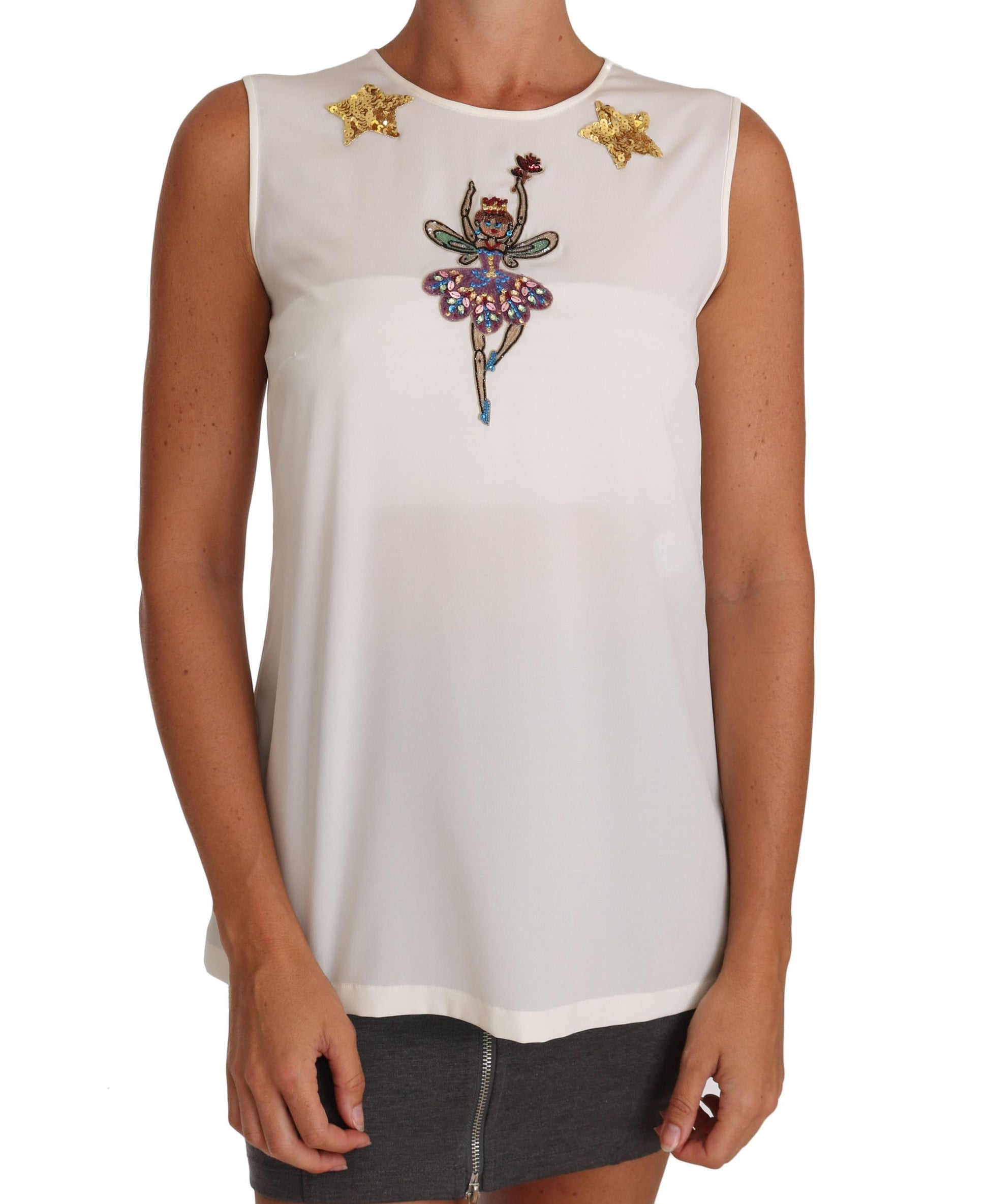 Verzauberte Seidenbluse mit Kristallverzierung