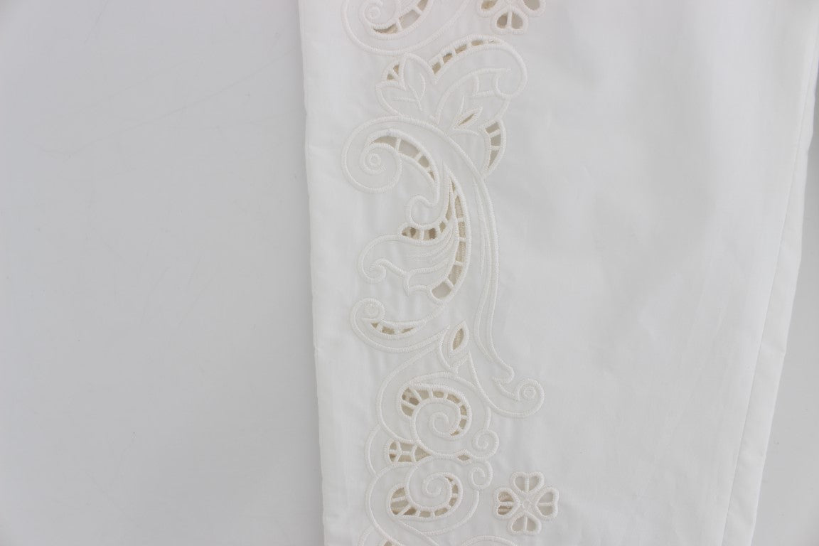 Elegante weiße Anzughose mit Blumenmuster und Cut-outs
