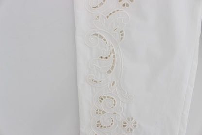 Elegante weiße Anzughose mit Blumenmuster und Cut-outs