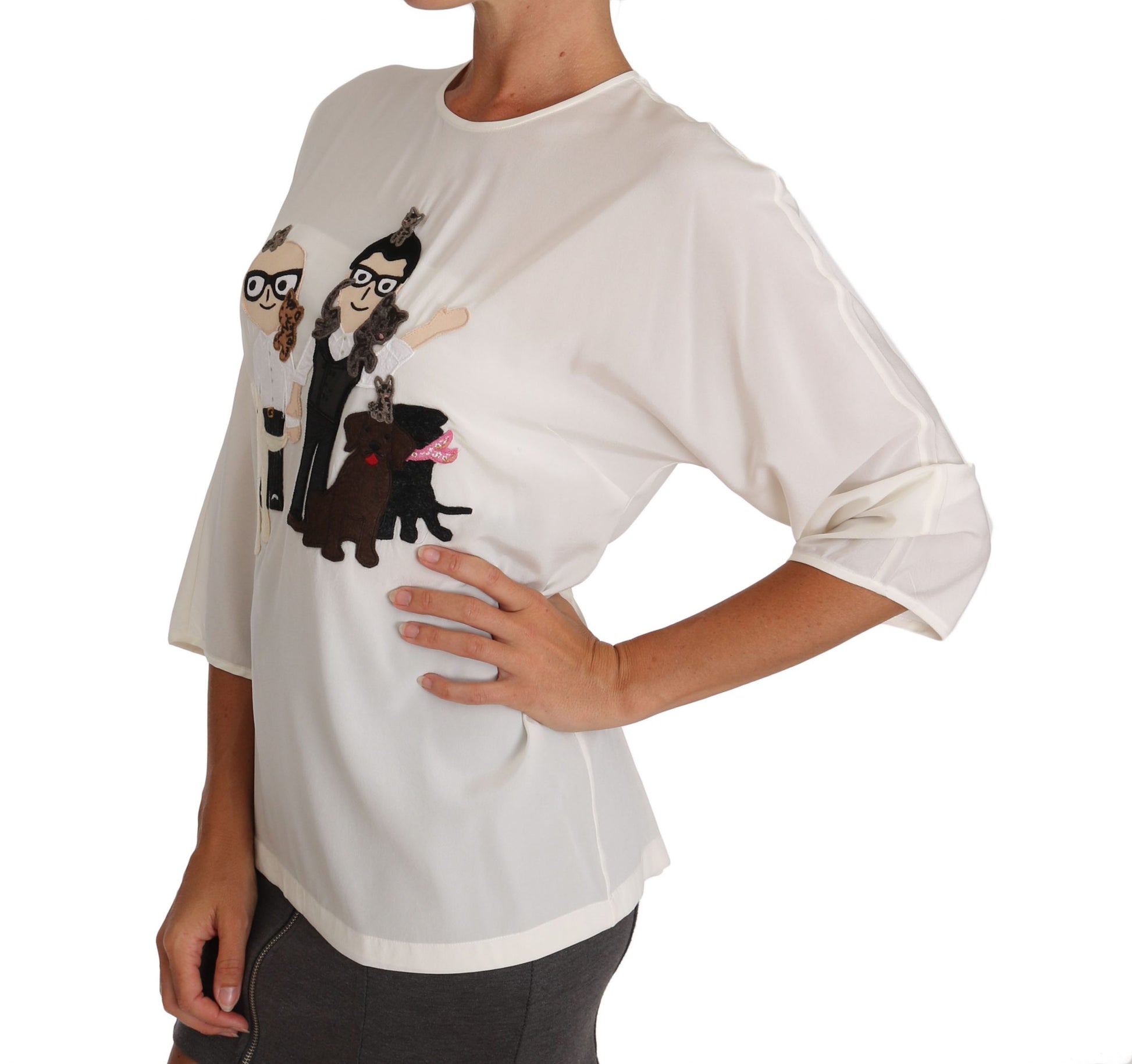 Schickes Seidentop mit Figure Family-Applikation