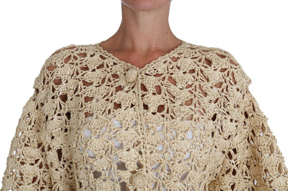 Schicke beige Häkel-Bast-Strickjacke
