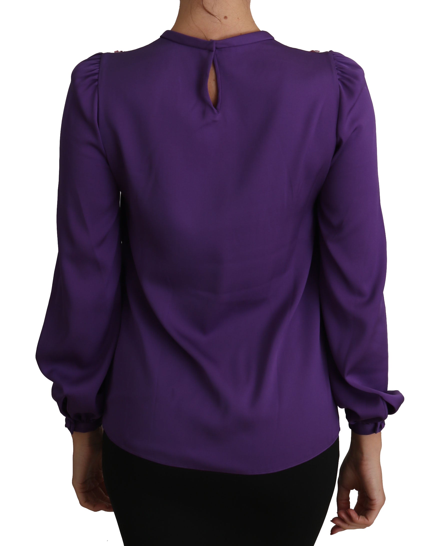 Verzauberte lila Seidenbluse mit Kristallen